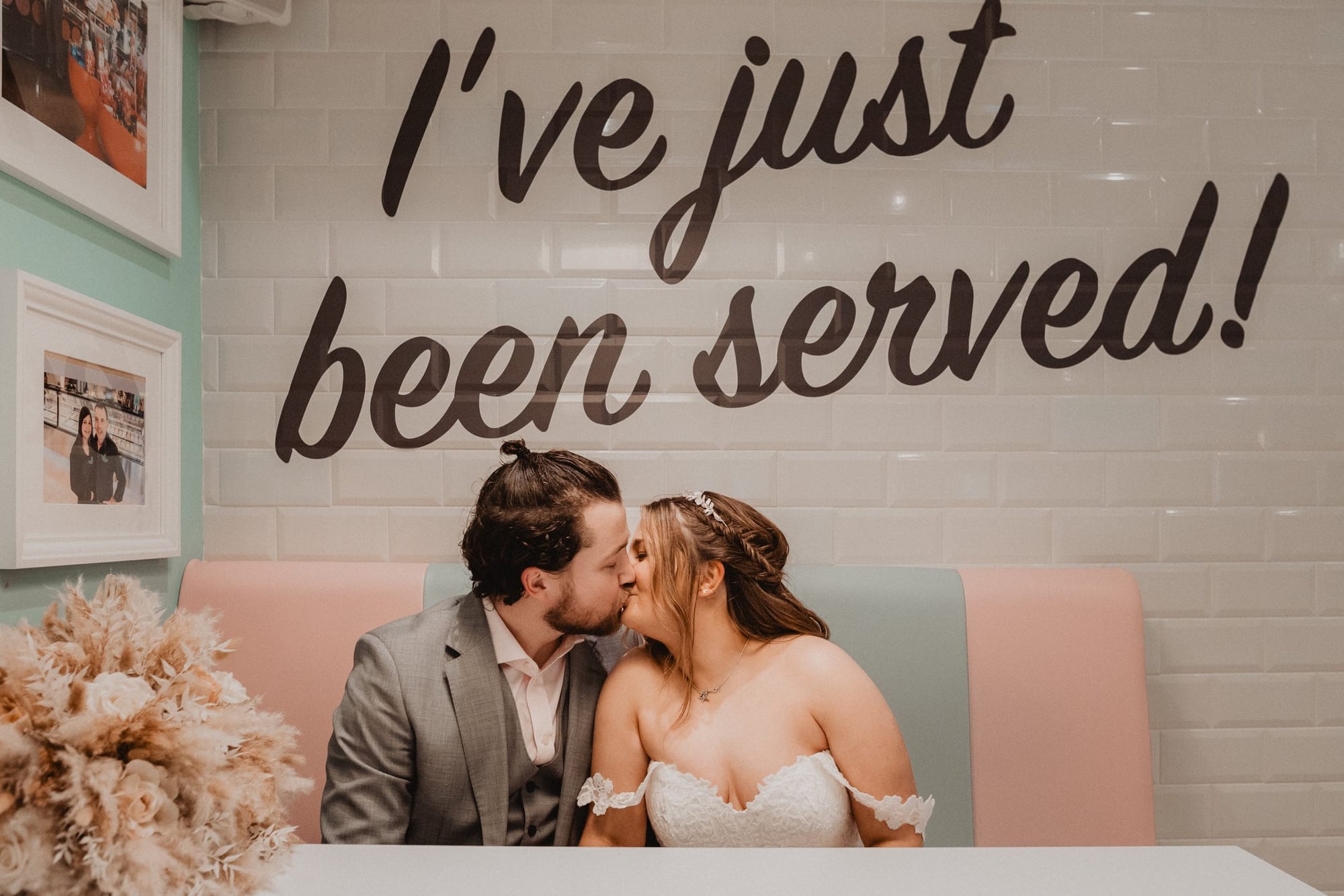 Retro diner wedding portrait